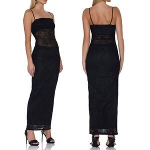 AFRM Jennan Ruched Black Floral Lace Sheer Detail Whimsigoth Dress Large NEW